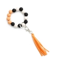 Pulsera llavero retro de cuentas de madera con una borla de cuero sintético naranja vivo - Melocotón