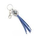 Bohemian silver rhombus keychain with blue turquoise stone and dark blue suede tassel - Blue
