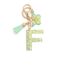 Green resin letter F keychain with sequin stars, butterfly charm and suede tassel - 8-Loop Clasp + Butterfly / Letter F