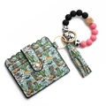 Western style silicone bead bracelet with cactus print card holder and cow skull tassel - Barbie Pink