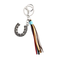 Bohemian silver horseshoe keychain with colorful long suede tassels and lobster clasp - Blue Multi