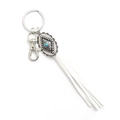 Bohemian silver alloy turquoise keychain with diamond patterns and long white tassels - White