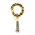 Sunflower print silicone bead bracelet keychain with leopard accents and wooden bead - 1 Sunflower