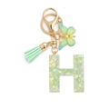 Letter H keychain with green butterfly charm, resin sequins, and mint green tassel - 8-Loop Clasp + Butterfly / Letter H