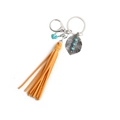 Bohemian silver leaf keychain with bright yellow tassels and turquoise beads - Yellow