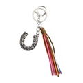 Bohemian silver horseshoe keychain featuring vibrant multi-colored leather tassels - Army Green Multicolor
