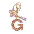 Pink snowflake resin letter G keychain with purple butterfly and suede tassel detail - Letter G / 8-Loop Clasp + Butterfly