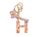 Pink resin letter H keychain with purple butterfly, tassel and colorful sequins - Letter H / 8-Loop Clasp + Butterfly