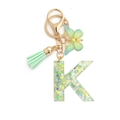 Letter K resin keychain with green butterfly and glittering star sequins decoration - 8-Loop Clasp + Butterfly / Letter K