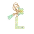 Letter L resin keychain with mint green tassel and butterfly charm in gold finish - 8-Loop Clasp + Butterfly / L