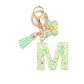 Green resin letter M keychain with butterfly charm and matching tassel accessory - 8-Loop Clasp + Butterfly / M