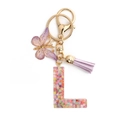 Purple glitter resin letter L keychain with butterfly charm and matching tassel - L / 8-Loop Clasp + Butterfly