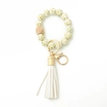 Bracelet en perles de silicone léopard avec perle en bois et gland en cuir blanc - 7 Motif Léopard Or