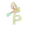 Letter P keychain with green butterfly charm, mint resin sequins, and gold hardware - 8-Loop Clasp + Butterfly / Letter P