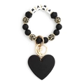 Fashionable leopard silicone bead MAMA bracelet keychain with gold heart charm and metal ring - Black