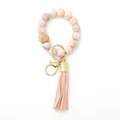 Bracelet perles silicone marbre rose avec perle en bois et porte-clés gland en cuir - 8 Rose Étoilé