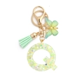Letter Q keychain with mint green tassel and butterfly pendant in resin style - 8-Loop Clasp + Butterfly / Letter Q