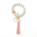 Bracelet porte-clés en perles de silicone avec marbre rose et vert et pompon rose - 9 Rose Mixte