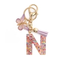 Pink snowflake resin letter N keychain with purple butterfly and suede tassel - Letter N / 8-Loop Clasp + Butterfly
