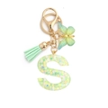 Letter S keychain with green butterfly charm and sequin-filled resin alphabet pendant - 8-Loop Clasp + Butterfly / S