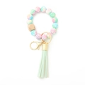 Porte-clés en perles de silicone marbre macaron avec perle bois et pompon cuir vert menthe - 12 Vert Étoilé
