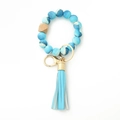 Bracelet porte-clés en perles de silicone marbré bleu avec perle en bois et pompon - 13 Bleu Océan