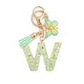 Letter W keychain with mint green tassel, resin butterfly, and colorful glitter inside - 8-Loop Clasp + Butterfly / Letter W