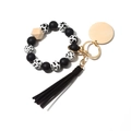 Llavero de pulsera con cuentas de silicona con estampado de vaca, placa de madera y borla - Cabeza de tigre blanco