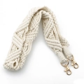 Tracolla in cotone crema intrecciata a mano con moschettoni dorati e motivo a rombi - Bianco
