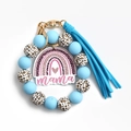 Bracciale portachiavi mama con perline blu leopardo e ciondolo arcobaleno e nappa - Blu (Silicone + Perlina in Legno)
