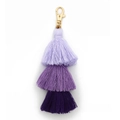 Portachiavi boho con nappe in cotone viola a tre livelli sfumati e chiusura dorata - 1-Viola