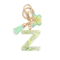 Letter Z resin keychain with green butterfly pendant and tassel in gold finish - 8-Loop Clasp + Butterfly / Letter Z