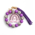 Portachiavi bracciale mama in perline leopardate viola con perline in silicone - Viola (Silicone + Perlina in Legno)