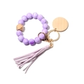 Purple marble silicone bead keychain bracelet with beech wood bead and lavender tassel - Marble Purple