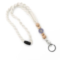 Handwoven daisy cotton strap with natural wood beads and premium metal lobster clasp - Purple