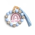 Portachiavi mama blu con perline leopardate, ciondolo arcobaleno e nappa blu coordinata - Blu Grigio (Silicone + Perlina in Legno)