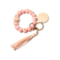 Pink silicone bead keychain wristlet with heart pattern bead and suede tassel accessory - Heart