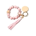 Pink silicone bead wristlet keychain with terrazzo patterns and a wooden bead - Pink Leopard