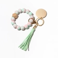 Silicone and beech wood beaded wristlet keychain with pink marble beads and green tassel - Mint Green Pink Mix