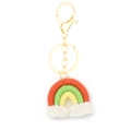 Portachiavi arcobaleno in cotone intrecciato a mano con nappine bianche e gancio dorato - Arancione