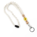 Tracolla intrecciata a mano con margherite e perline di legno in bianco crema - Giallo
