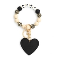 Beaded MAMA keychain bracelet with leopard print silicone beads and a black heart charm - Beige