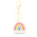Portachiavi arcobaleno boho fatto a mano con corde colorate e chiusura a moschettone oro - Rosa