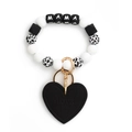 Llavero de pulsera MAMA de silicona en blanco y negro con estampado de leopardo y corazón - Blanco