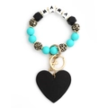 Leopard print and blue silicone beaded MAMA keychain bracelet with heart charm - Turquoise Green