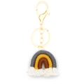 Porte-clés arc-en-ciel boho fait main en corde de coton avec fermoir mousqueton doré - Gris