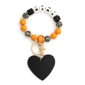 Beaded MAMA keychain with orange and leopard silicone beads and heart leather pendant - Yellow
