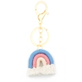 Porte-clés arc-en-ciel fait main en coton bleu et rose avec un fermoir mousqueton doré - Bleu