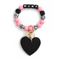 Llavero pulsera MAMA con cuentas de silicona rosa y negra y colgante de corazón LOVE - Rosa Oscuro