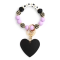 Silicone bead MAMA keychain with purple and leopard beads and black heart pendant - Purple